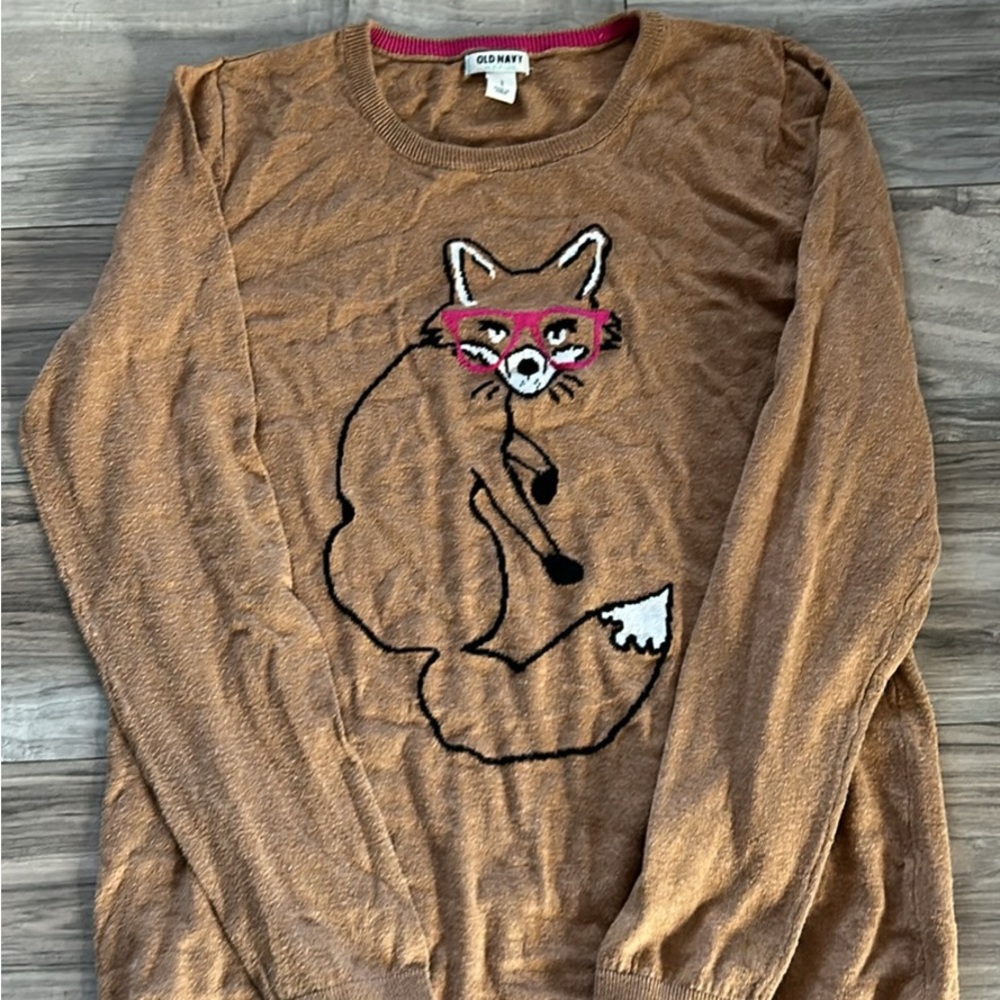 Old Navy Brown Knit Top with Pink Trim